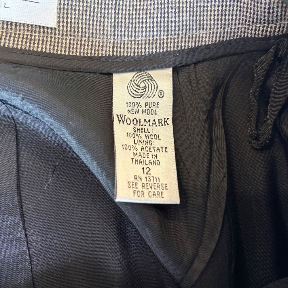 Valerie Stevens Pure Wool Maxi Skirt Gray Brown Micro Check Size 12 - Picture 3 of 10